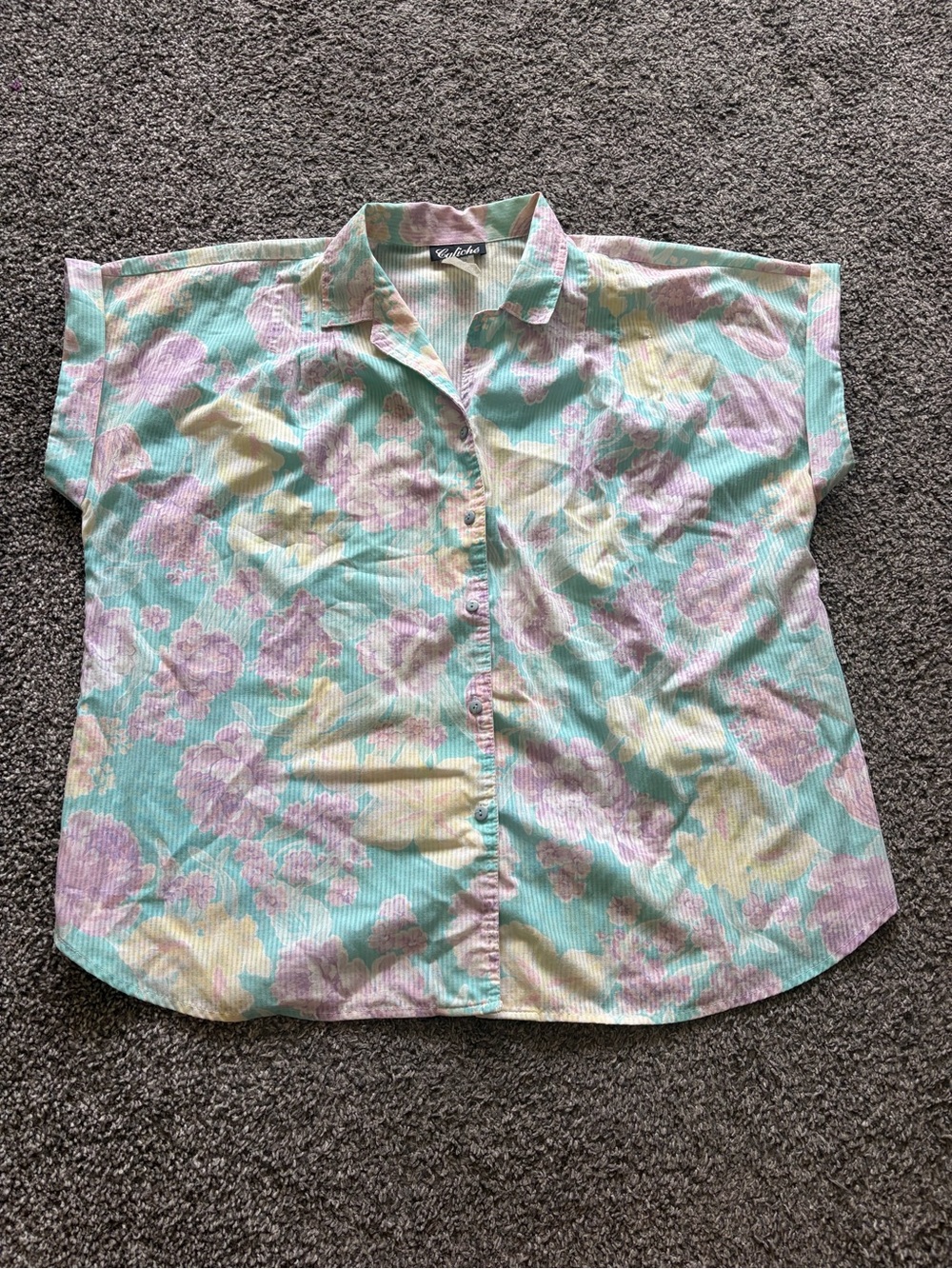 Vintage Button-Front Floral Short Sleeve Shirt - Mint Floral